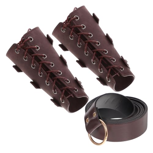 BESPORTBLE 1set Medieval Arm Guards Mens Viking Belt Wristband Set Costume Accessories Brown