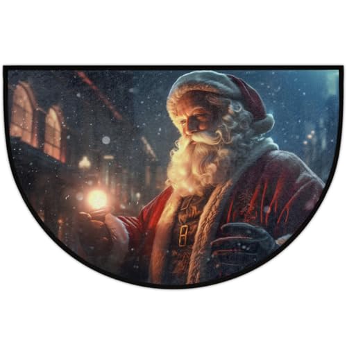 Image of cfpolar Christmas Santa Claus Xmas Half Round Door Mat Outdoor Entrance Large 24 inchx36 inch Half Circle Welcome Entrance Way Mat Semi Circular Front Door Mat Area Rug for Garage, Patio, High Traffic Areas