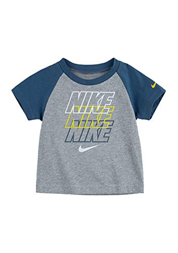 Nike Kids Boy's Logo Block Repeat Tee (Little Kids) Dark Grey Heather 7 Little Kids
