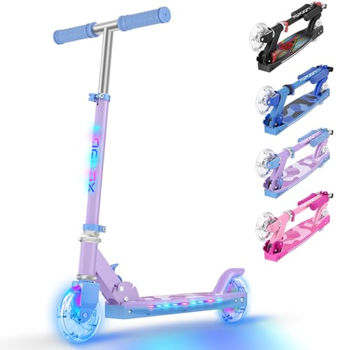 TONBUX Roller Kinder 6 Jahren, Kinder Roller mit Cool Beleuchteten Stangen, Rädern und Deck, 3-Stufig Höhenverstellbarer Kinderroller, Faltbarer Leichter Scooter Kinder von 5 bis 12 Jahren, Violett TONBUX Roller Kinder 6 Jahren, Kinder Roller mit Cool Beleuchteten Stangen, Rädern und Deck, 3-Stufig Höhenverstellbarer Kinderroller, Faltbarer Leichter Scooter Kinder von 5 bis 12 Jahren, Violett