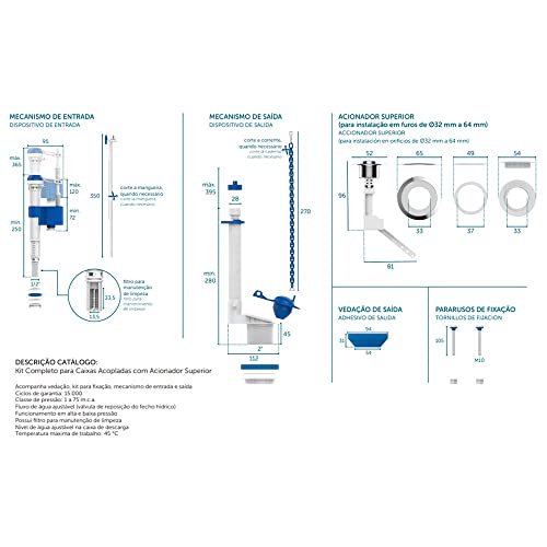 KIT COMPLETO P/CAIXA ACOPLADA C/ACIONADOR SUPERIOR