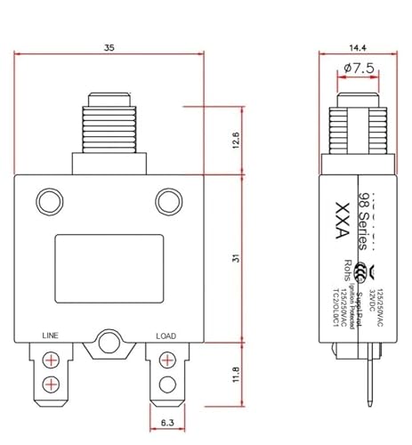 Disyuntores 98series interruptor protector de sobrecarga térmica manual 40A 2 piezas 5