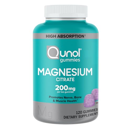 Qunol Magnesium Citrate Gummies 200mg Vegetarian Gluten-Free 120ct