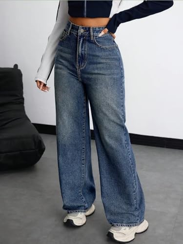 Image of KOTTY Women's High Rise Wide Leg Denim Jeans | Relaxed Fit Casual Everyday Jeans for Women