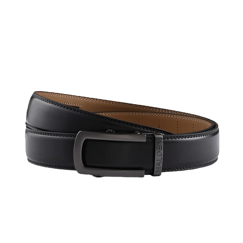 Image of HALDEN BURLEY Belts For Men Leather Original (Free Size Fits Up to 44 Inch Waist) Ratchet Straps, Unique Magnetic Auto-lock Buckle Belt For Man