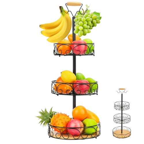 DIBALIYI Frutero de 2 Piso, Ensalada de Frutas con Soportes de Madera Para Decoración de Cocina, Verduras, Aperitivo, Sala de Estar
