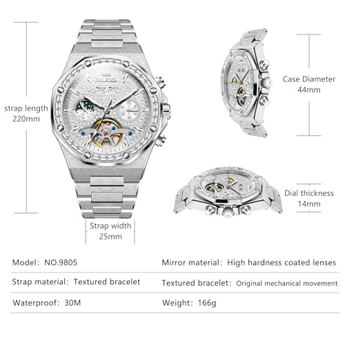Image of OLEVS Mens Automatic Watches Self-Winding Starry Sky Diamond Skeleton Luxury Wrist Watch Waterproof Luminous