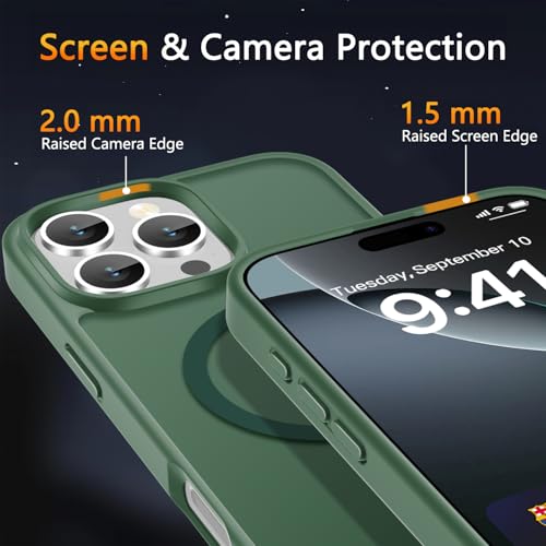 Image of LATVIN for iPhone 16 Pro Max Case, Magnetic Phone Cover, Compatible with MagSafe, Military Grade Protection, Translucent Matte Frosted Back, Dark Green