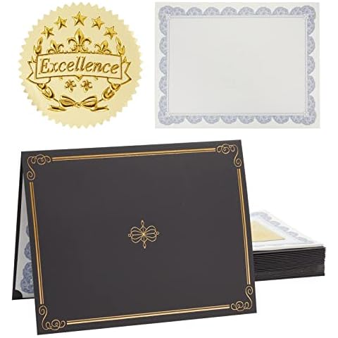 Certificate Paper and Holders with Gold Foil Stickers (8.5 x 11 Inches, 24-Pack) Cover
