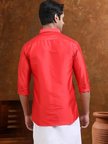 Image of Tattva Men Silk Blend Ethnic Shirt | Traditional South Indian Wear for Wedding, Festivals & Casual Wear