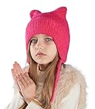 Kids Beanie Hat for Winter with Earfalp Children Cute Cat Ears Toddler Girls Boys Warm Wool Knit Ear Flap Cap Rose Red