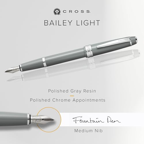 Image of Cross Bailey Light Polished Gray Fountain Pen - Refillable, Medium Nib, Black Ink, Presented in Everyday Gift Box