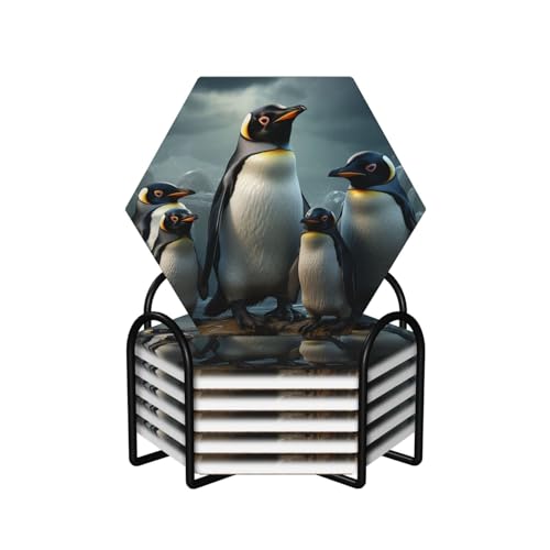 Dessous de verre céramique pingouin avec support lot de 6 absorbants - 2