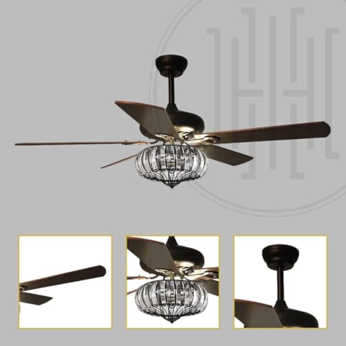 Image of Harold Electricals Woodland Crystal Chandelier Ceiling Fan with Remote Control, Luxury Ceiling Fan with Light, Decorative Hanging Light for Living Room, Bedroom, Hall & Home Decor