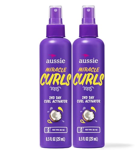Aussie Miracle Curls 2nd Day Curl Activator Spray with Coconut & Jojoba Oil, Curl Refresher for Wavy & Curly Hair, 8.5 fl oz (Pack of 2)