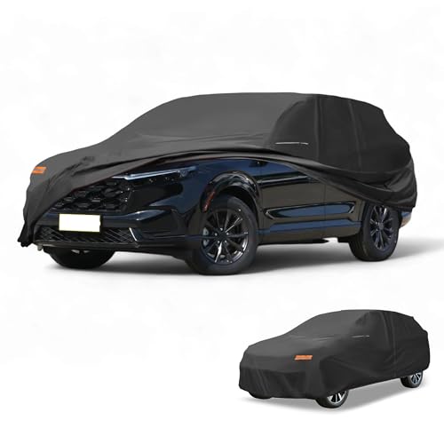 Image of Car Cover Waterproof All Weather 210D-PU, UV Sun Rain Protection, for Honda CRV, with Left Side Zipper & Mirror Pockets, Black