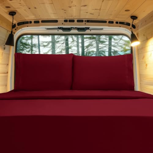 Image of Elegant Comfort Luxury 1500 Premium Hotel Quality Microfiber 4-Piece Sheet Set - Wrinkle Resistant, All Around Elastic Fitted Sheet, Deep Pocket up to 16 inch, RV Short Queen, Burgundy
