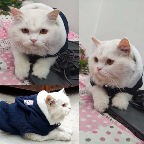 Image of Lulala Dog Hoodie Sweater Coat only for Small Dog & Cat Fleece Lined Winter Jacket Hoodie Cardigan Warm Puppy Clothes (Dark Blue-6 Inch)