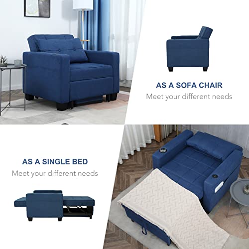 Duraspace Futon Chair Bed Convertible Chair 3-In-1 Pull Out Sleeper Chair Beds With Usb Ports, Armchair Bed Sleeper For Living Room (Blue Linen) #TOP2