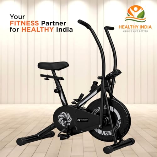 Image of Fitness Exercise Bike with Moving Handles | 8 Level Resistance Cardio Workout Cycle | Stationary Dual Action Home Gym Equipment for Full Body Training (Grey and Black)