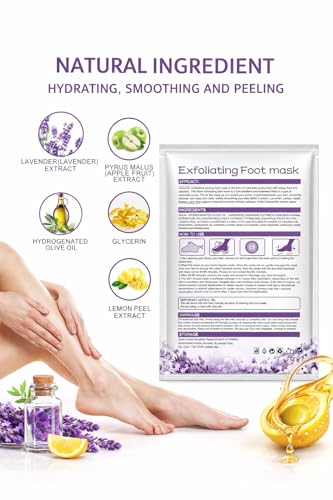 Image of Exfoliating Foot Peeling Mask Socks for Men & Women | Dead Skin Remover Foot Mask Removes Calluses & Cracked Heels | Hydrating Lavender Foot Peel Booties | for Soft Smooth Feet Care K Beauty Night Care (PACK OF 02)