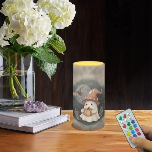 Image of Halloween Ghost Flickering Flameless Candles with Remote Timer