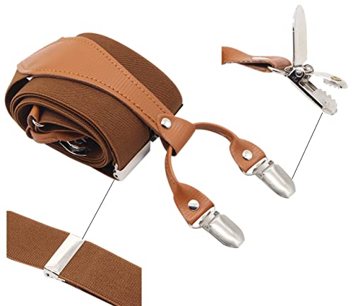 Mens Suspender Wide Leather 6 Metal Clips Adjustable Straps Y Shape By Timiot (Coffe) #TOP1
