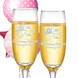 Custom Engraved Quinceanera or Sweet 16 Champagne Flutes - Butterfly Design - Set of 2 - Personalized with Name and Date (Quince)