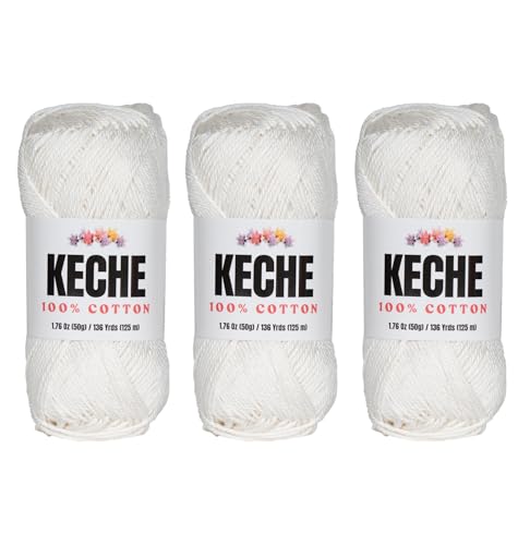 Image of Cotton Yarn - 100% Cotton Yarn for Crocheting and Knitting, Mercerized Cotton Amigurumi Yarn Fine-Sport 2 1.76 oz (50g) / 136 Yrds (125 m) 3 Skeins - White