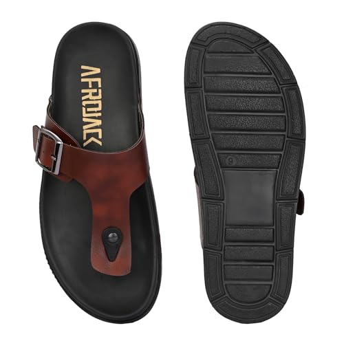 Image of AFROJACK Men's Sandals | Casual Sandal /Slippers For Men With PU Upper | Comfortable Sole Stylish & Durable Design | Slip-on Style | Light Weight, s4700