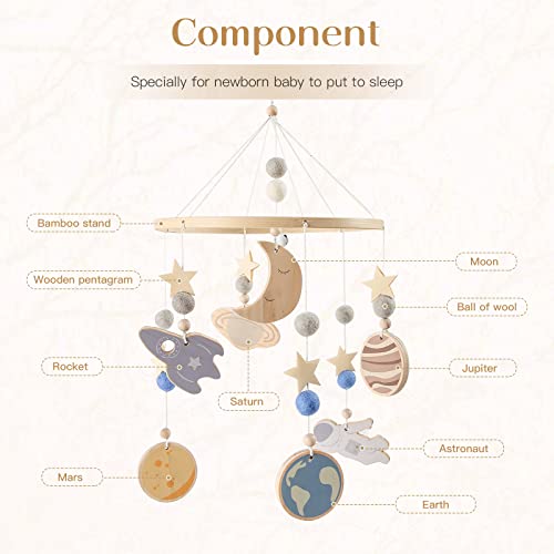 image for JETM·HH Space Nursery Mobile - Wooden Baby Mobile - Solar System Crib