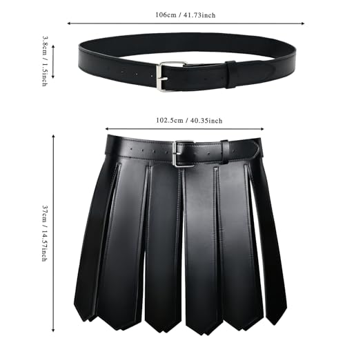 TINAYAUE Jupe romaine médiévale en cuir synthétique - Jupe viking réglable - Guerrier romain - Ceinture rétro - Costume de cosplay pour Halloween, carnaval, fête costumée, Noir , taille unique – vue 4