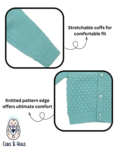 Image of CUBS & HUGS Baby Girl's Wool V-Neck Sweater (Montu Bunty Wear Turquoise, Surf 0 Months-3 Months)