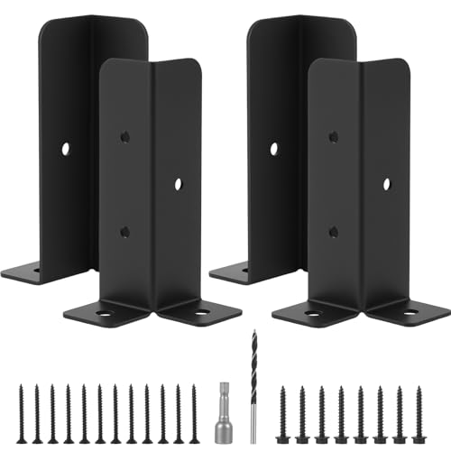 ZONJIE 4 PCS Fence Post Supports Adjustable Fence Post Supports Deck Post Anchor Base Brackets Black Thick Fence Post Support Fence Pergola Post Base Brackets Kit for Pergola, Railing, Mailbox Mount