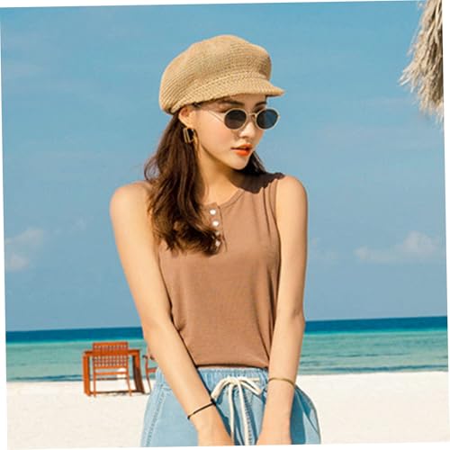 Gorra Newsboy de verano para mujer, gorra de paja khaki miniatura 5