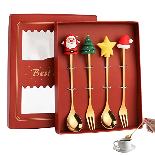 Eastuy Stainless Steel Coffee Spoon - Coffee Spoon Fork Set with Box - Ice Cream Soup Sugar Dessert Teaspoons Mixing Stirrer Kitchen Tableware