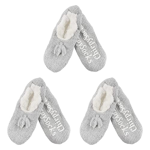 Image of BambooMN Adult Women Super Soft Warm Cozy Fancy Yarn Slippers Non-Slip Lined Socks, Indoor Comfy House Slippers, 3 Pairs