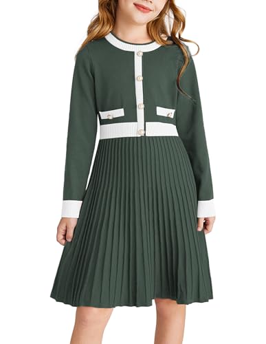 Midi Kleider für Mädchen Freizeitkleid A-Linie Faltenrock Rundhals...