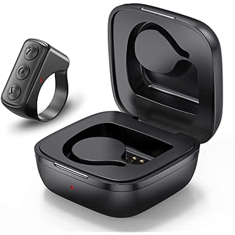 TIK Tok Fingertip Page Turner Bluetooth Remote Control Scrolling Ring Rechargeable Wireless Camera Remote Shutter Selfie Button Controller with Charging Case for IPhone Android Ipad Cell Phone (Black) Cover