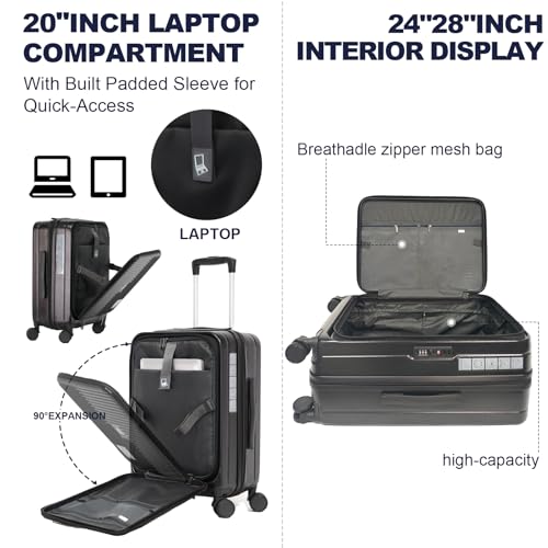 Image of Hardshell Luggage Sets 3 Piece with Spinner Wheels, Expandable Carry On Luggage with Front Open Pocket, TSA Lock, Hardside Suitcase Set for Travel, Business, Plane