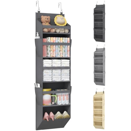 Lifewit Over the Door Storage Clear Hanging Organiser with 4 Side Pockets Anti Tilt 40 lbs Load Behind Door for Dorm University Essentials Room Bedroom Nursery Grey 5 Shelf 1 Pack