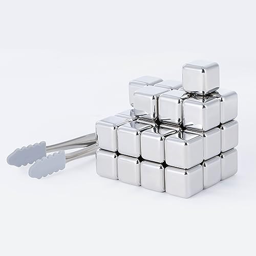 Das TooKii Whiskey Stones Stainless Steel, 32Pcs Metal Ice Cubes Bulk Set, Reusable Waterless Chilling Stones with Tong & Storage Box, Ice Cooling Rocks for Whiskey, Bourbon, Wine, Coffee & Drink