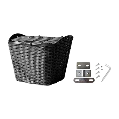 Vaveren Cycling Carrying Case Handlebar Bike Basket with Lid Sturdy Easy to Install Lightweight Bike Front Basket for Most Bikes Food, Black