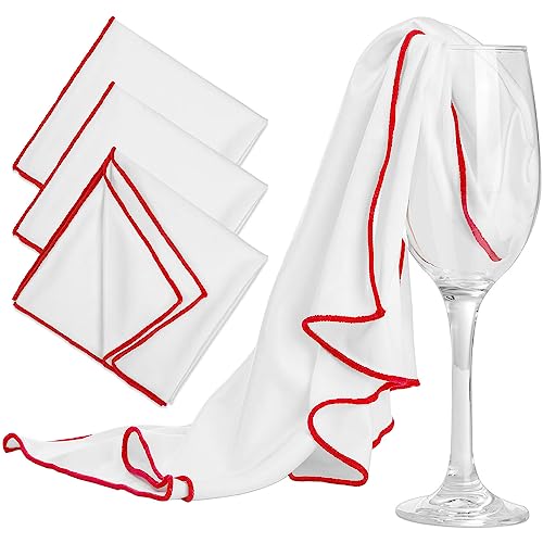 VEVOQIM 3 Stück Groß Mikrofaser Poliertuch für Glas,60 x 42cm Glaspoliertücher Spiegeltuch,Putztücher Streifenfrei Fusselfrei Poliertücher Hochglanzoberflächen,Weiß Weingläser Tücher Mit Rotem Rand