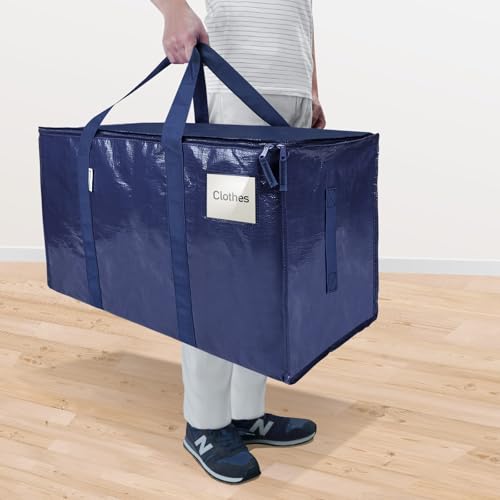 Image of TICONN 2 Pack Extra Large Moving Bags Heavy Duty with Zippers & Carrying Handles, Durable Storage Bags Moving Boxes for Closet Organizers and Storage (2 Pack, Navy)