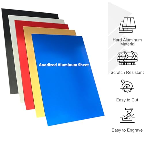 Image of 10Pcs 5-Color Anodized Aluminum Sheets, 5 inch x 7 inch x 1 /32 inch (0.8mm), Black Golden Silver Red Blue, for Laser Engraving & DIY Crafts(10, Various Colors, 5 * 7inches)