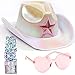 Funcredible Holographic Space Cowgirl Hat | White Neon Sparkly Cowboy Hat,Glasses and Glitter Set | Halloween Cow Girl Costume Accessories | Fun Rodeo Party Hats and Goggles for Kids, Girls and Women