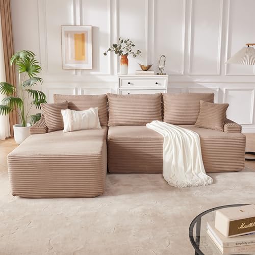 Image of Mangodan Cloud Sectional Sofa, Boneless Couch for Living Room, Modular Sectional Sofa with Deep Seat, Fluffy L-Shaped Comfy Couch with Right-Facing Chaise, No Assembly Required, Camel