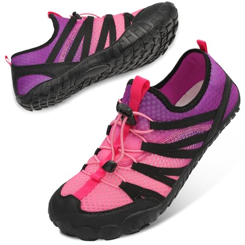 Image of LeIsfIt Water Shoes Women Men Barefoot Beach Swim Shoes Adults Quick-Dry Aqua Socks for River Pool Lake Hiking Surfing, PinkPurple, 8.5 Women/7 Men