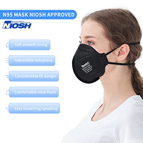 Benehal N95 Mask Niosh Certified N95 Face Mask 30 Pack Individually Wrapped,5-Ply Filter Efficiency≥95% Safety Breathable Black N95 Face Masks Disposible Cup Dust Safety Masks Particulate Respirators N95 Mask Against Pm2.5 Adjustable Headbands For Adults #TOP3